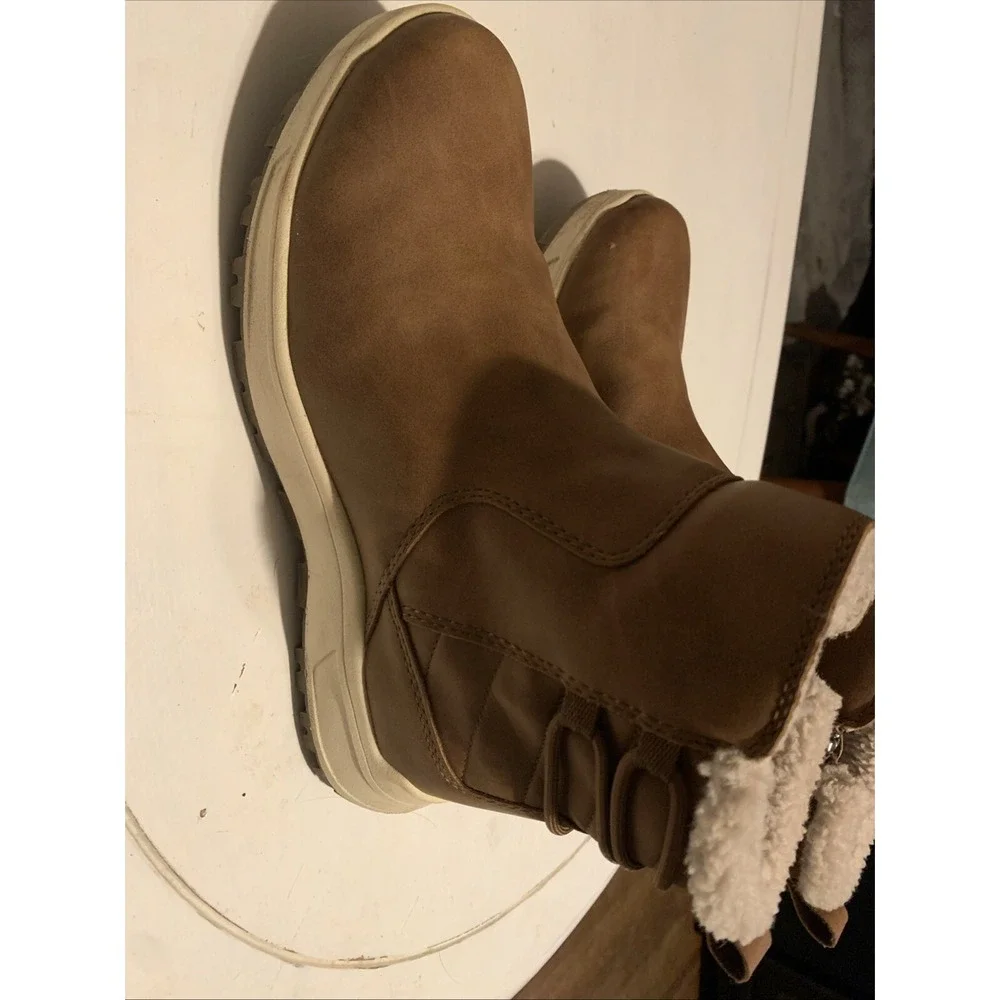 Brown Faux Leather Sherpa Lined Zip Up Winter Boots Women's Size 7